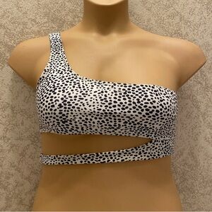 SHEIN Black and White Spotted One-Shoulder Bikini Top